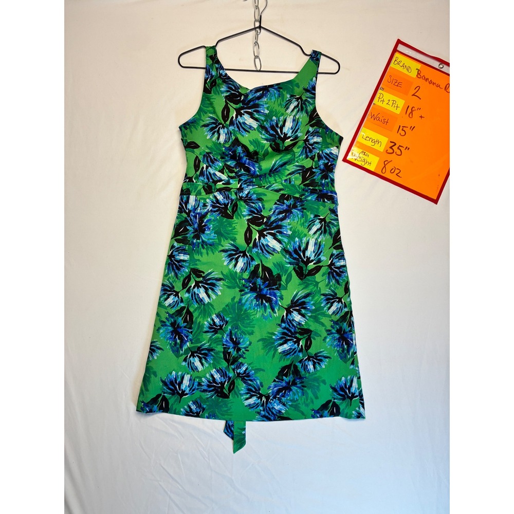 Banana Republic Summer Apron Dress Tropical Floral Garden Party 2 Green Blue